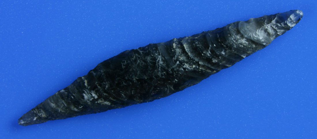 3 11/16" Four Bevel Knife - Rogers COA: Truly beautiful black and gray highly translucent banded Obsidian. Found in Oregon. Rogers COA.
