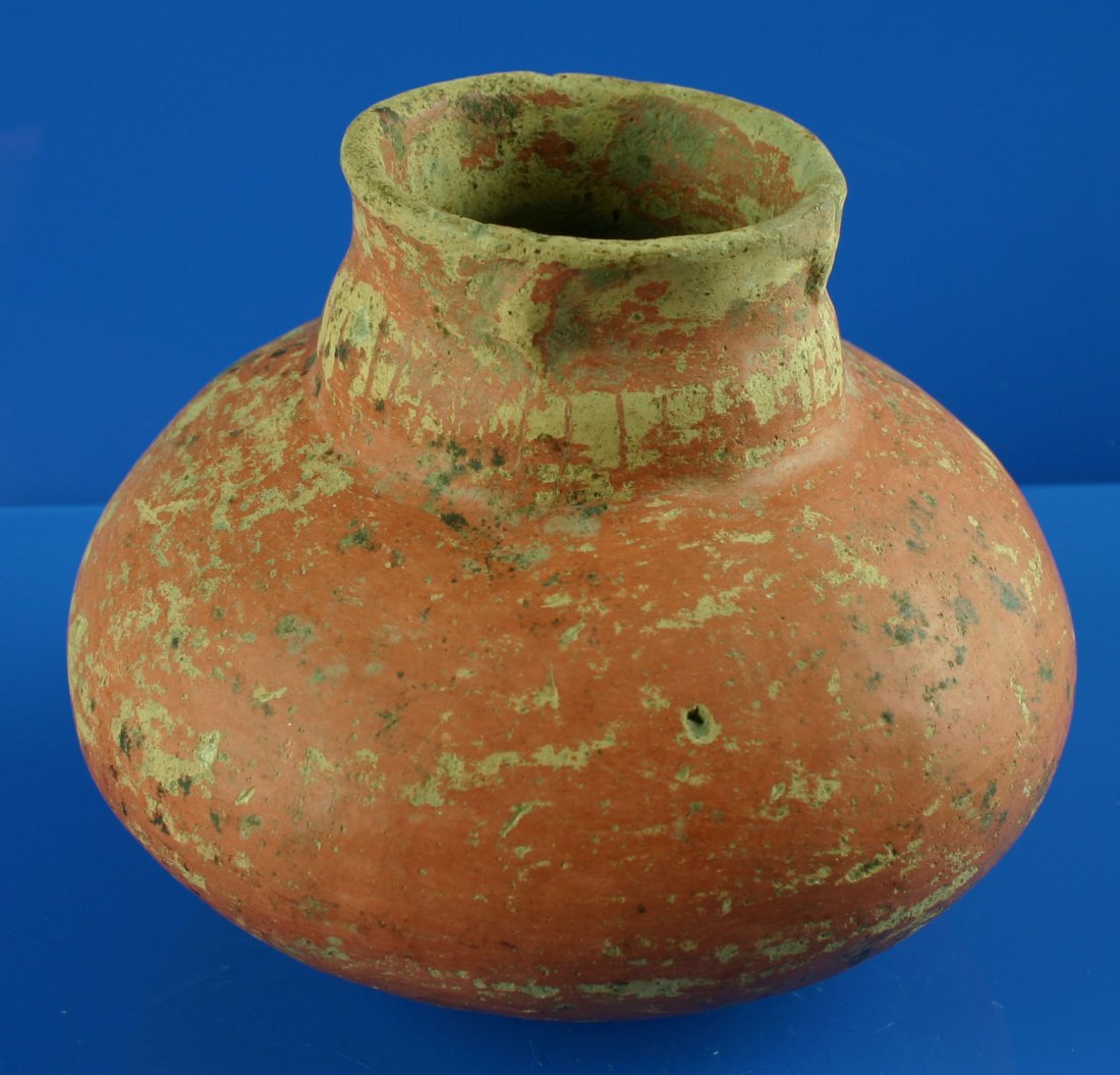5" x 6" Caddo Redware Pot: Heavy mineral deposits present on this solid unrestored vessel. Arkansas.