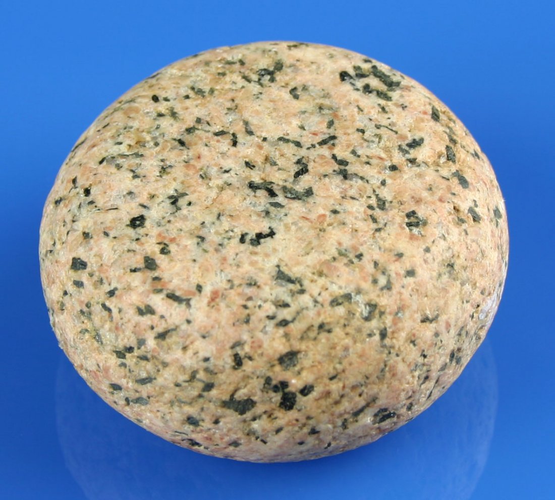 2 3/8" x 1 3/16" Discoidal: Granite example from Illinois. Museum Deaccession. Marked '12'.
