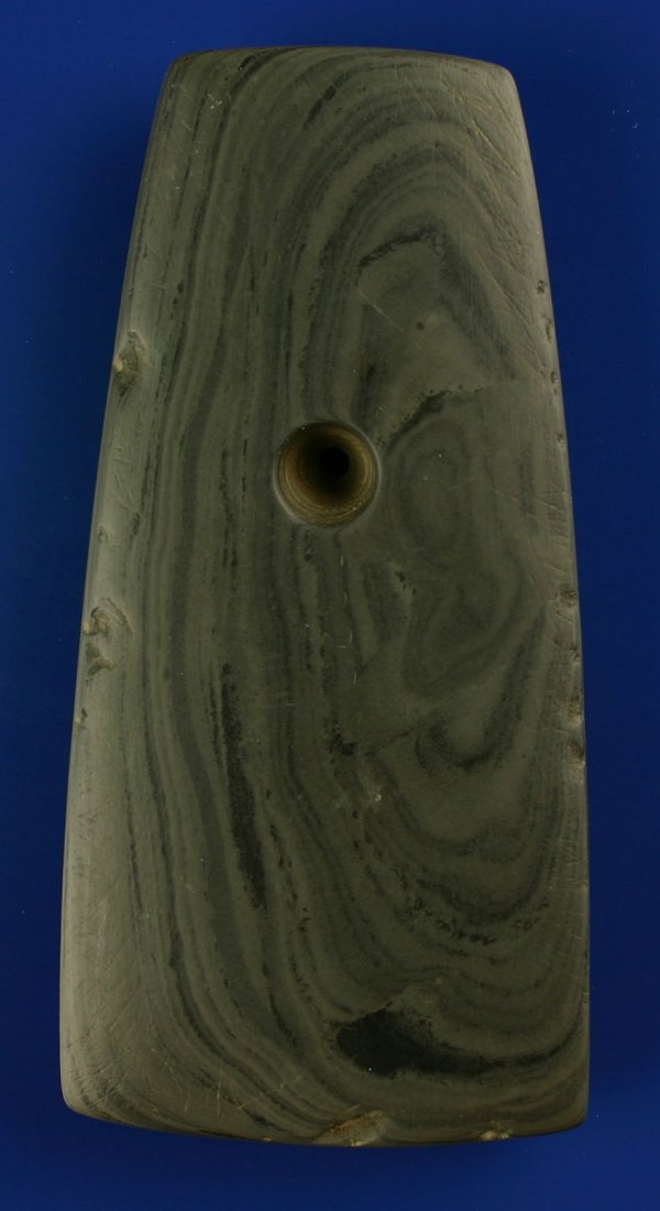 4 1/2" Pendant - Jackson COA.: Green banded slate. Nicely polished over its entirety. Good condition. Found in Clinton Co., Ohio. Jackson COA.