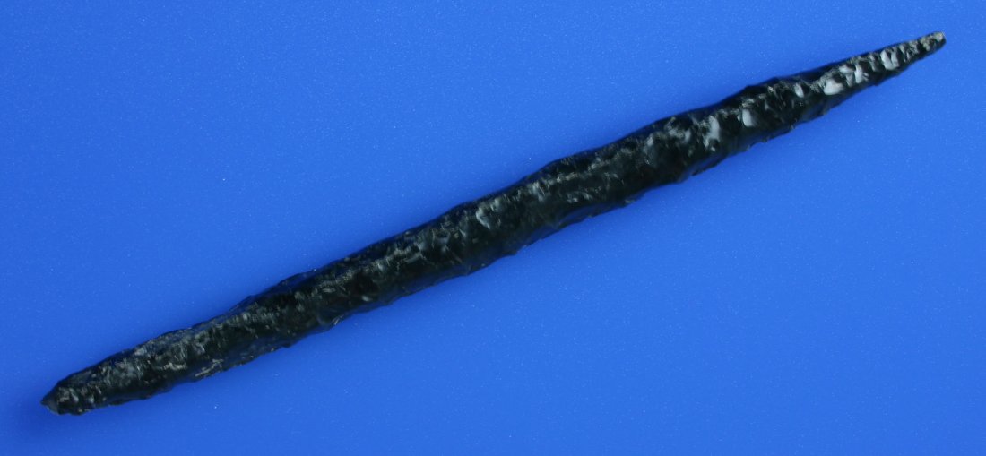 7 3/4" Colima Drill/Spike: Black obsidian example formerly of the Kevin Pipes Collection.
