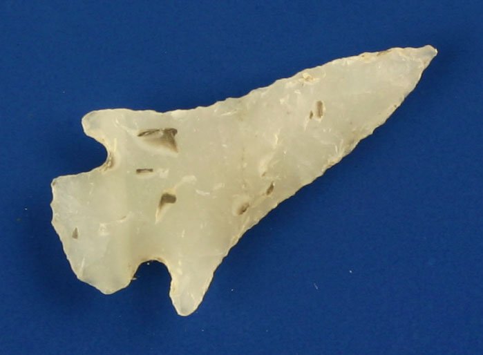1" Agee: Perfect example found by Ruben Rankin in Saline Co., Arkansas. White Novaculite. Only Agee found at his 'Swamp Pond' site.