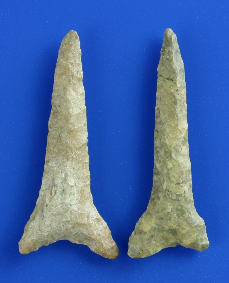 Great Pair of Super Dalton Drills: Both right at 2 3/8". One very pretty Kay County Chert and the other is a pretty multi-toned fossil chert. Both found by Homer Wooley in Kay Co., Oklahoma.