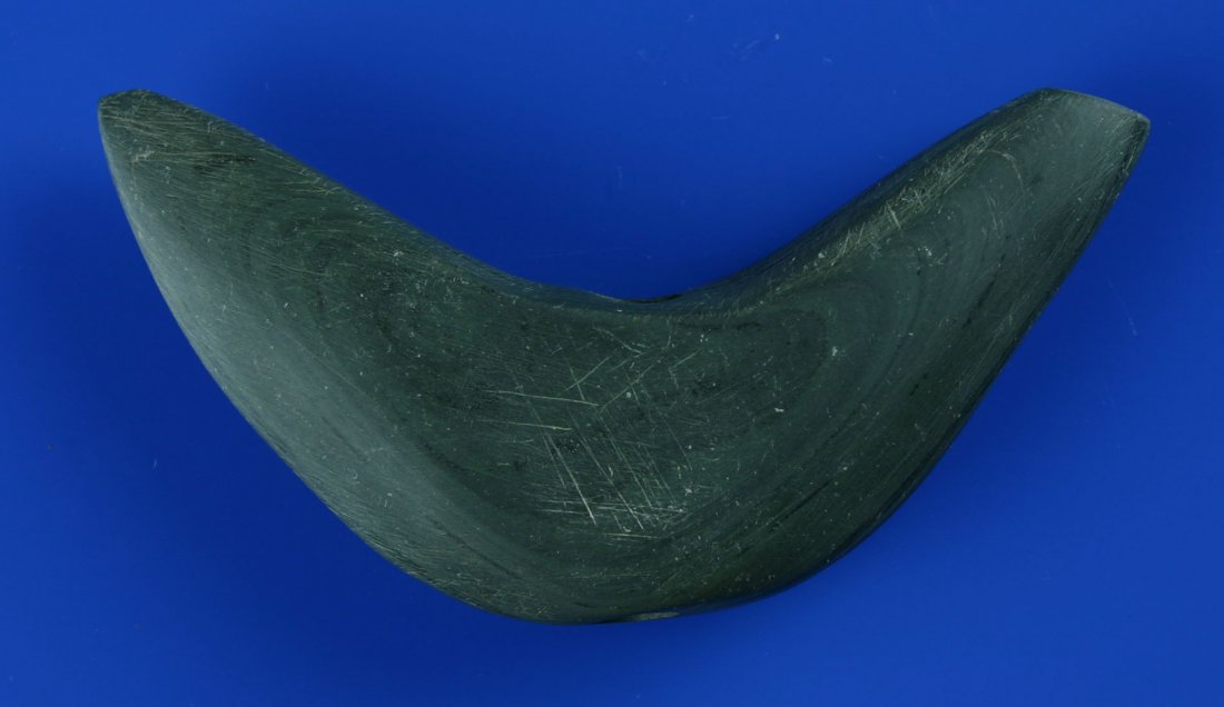 2"x4" Crescent Bannerstone: Ohio example in Green Banded Slate. Well used.