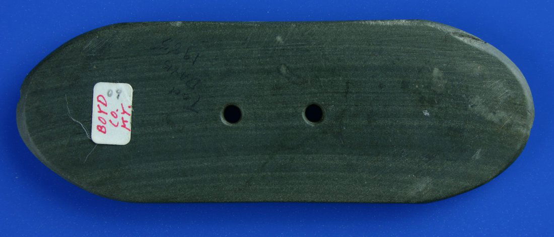 4 1/4" Hopewell Gorget: Thin nicely polished example from Boyd Co., Kentucky. Ex - Tom Davis (1985).