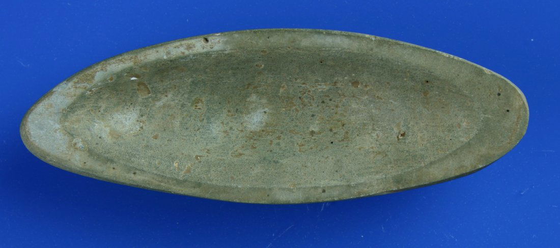 3 7/8" Deeply Cupped Boatstone - Jackson COA: Deeply cupped and highly polished in literally perfect condition. Made of a unique limestone. Classic Midwestern type. Jackson COA.