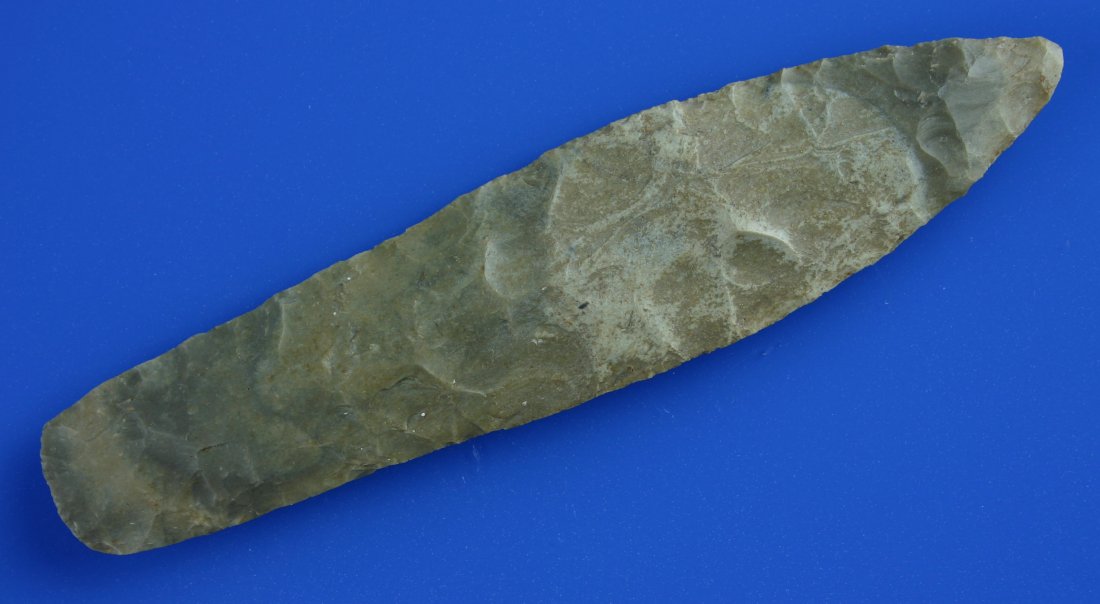 6 3/8" Morse Knife - Partain COA: Hornstone chert example from Gibson Co., Indiana. Ex - Jack Litchfield Collection. Partain COA.