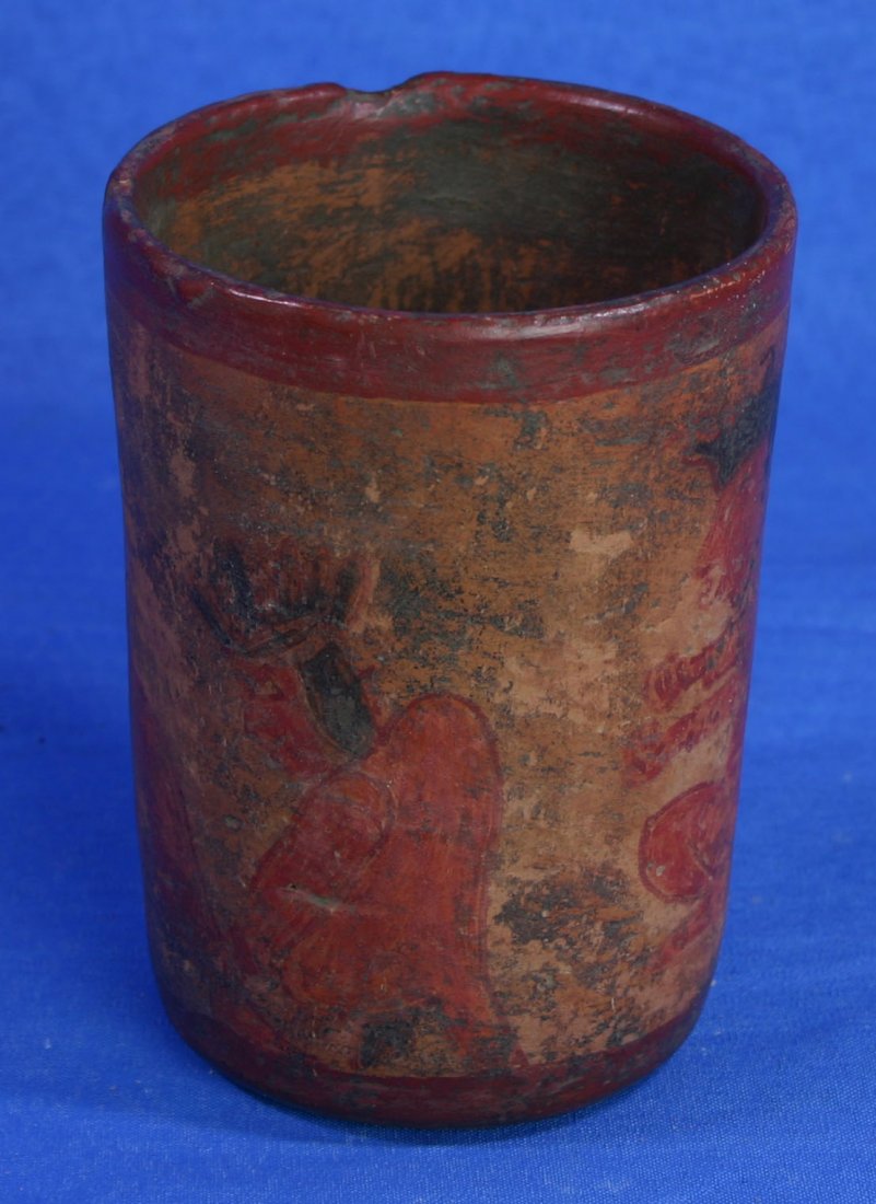 4 7/16" Mayan Cylinder Vessel - Jackson COA: With glyphs depicting human sacrifice. Jackson COA