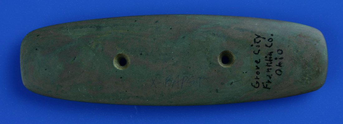 4 7/8" Hopewell Gorget - Davis G-9 COA: Striking wine and green colored slate found near Grove City, Franklin Co., Ohio