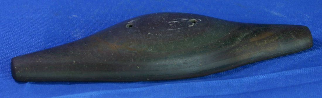 5 15/16" Expanded Center Gorget - 2 COA's: Outstanding red banded slate. Highly polished over its entirety. Great condition. Reported as found in 1955 in Hocking Co., Ohio. Jackson G-9+ and Putty COA's.