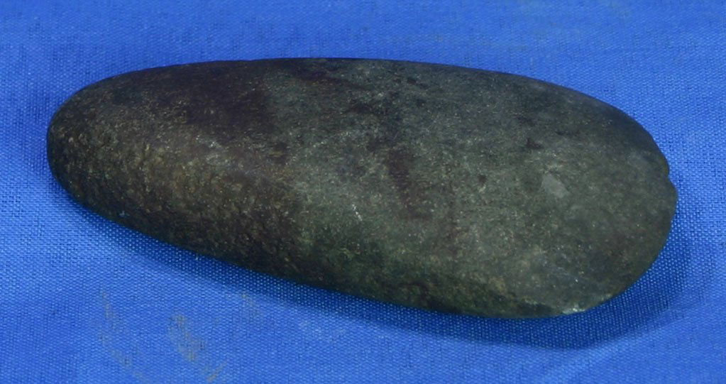 3 3/8" Celt: Small tapered poll example from Central Kentucky. Ex - Dr. Joe Daugherty Collection. Diorite.
