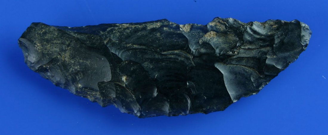 2 3/16" Paleo Crescent: Banded obsidian example from Northern California found in the 1960's.