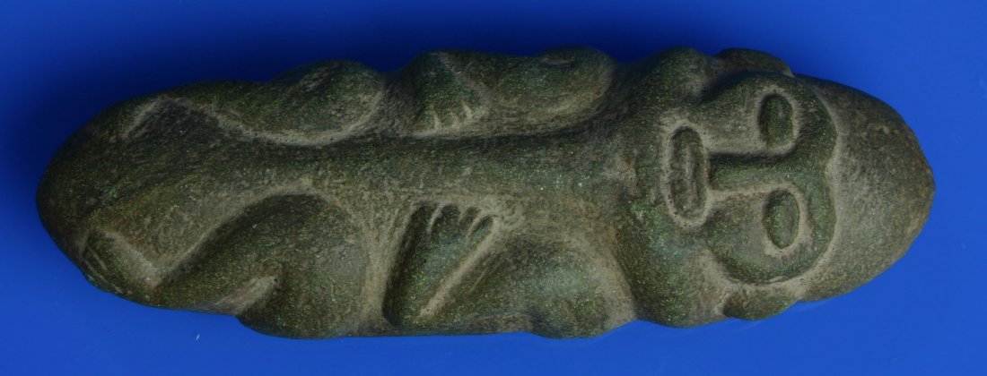 7 1/2" Taino Stone Idol: Carved Greenstone example from the Caribbean.