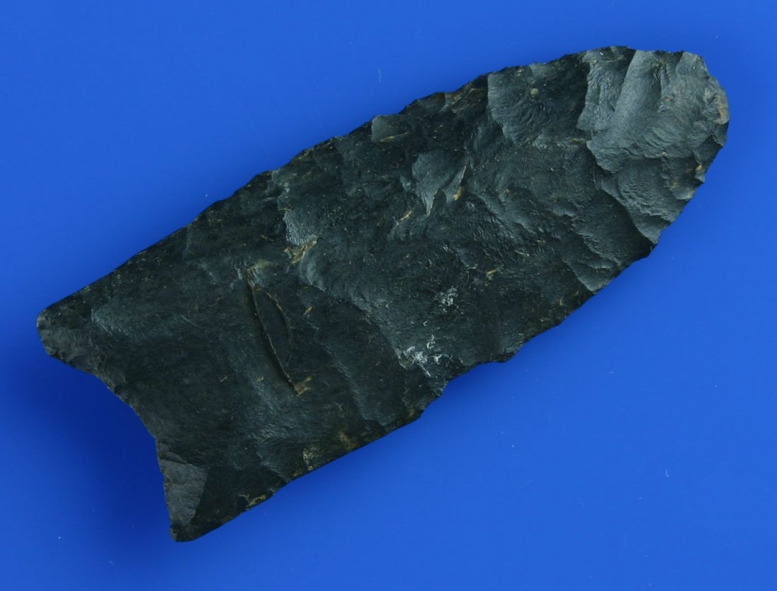 2 3/4" Clovis - Jackson & Davis COA's: Blue black Coshocton with great flutes. Found in Ohio. Ex- Art Heaton Collection. Jackson & Davis COA's.