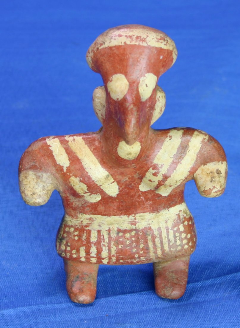 4 9/16" Nayarit Figurine - Jackson COA: Extremely fine example. Vibrant intricate yellow paint on buff. Statue completely intact and stable. Stands for display. Ex- Kalman & Coughlin Collections. Nayarit, West Mexico. Circa 200 A.D. Jackson