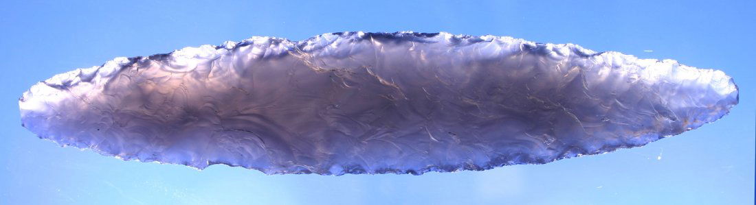 4 1/2" Cascade - Stermer COA: Found between 1954-1956 by Ben Kirkland at Crump Lake in Lake Co., Oregon. Exceptionally translucent obsidian example with a Stermer COA.