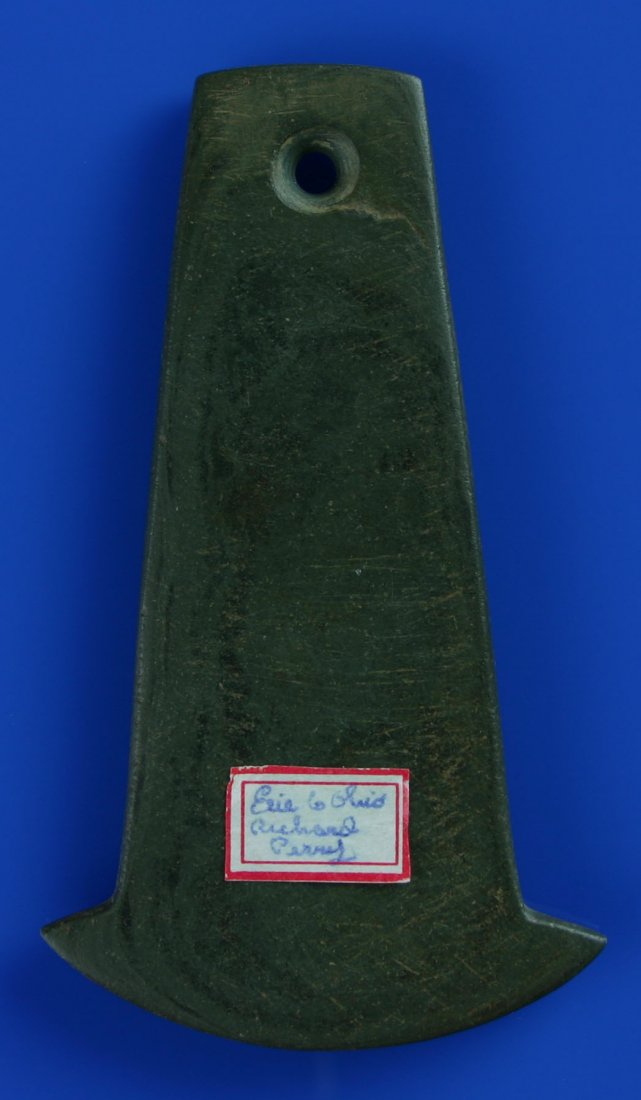 4 1/8" Anchor Pendant - Howard COA: Old label reads - 'Erie Co., Ohio - Richard Perry'. Green banded slate. Thin and excellent. Calvin Howard COA dated 12-22-11.