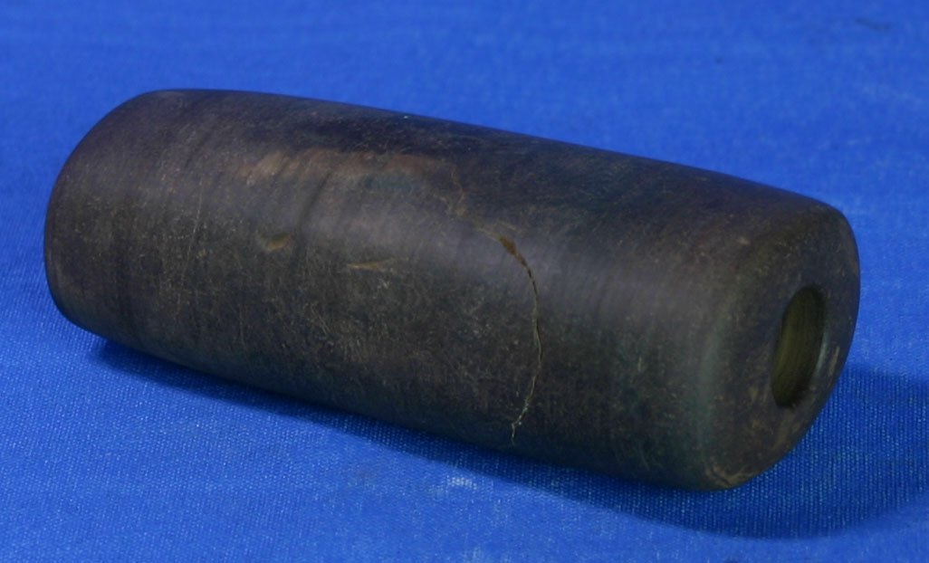 Pretty 3 1/4" Banded Slate Tube Bannerstone: Banded Slate example from Stark Co., Ohio. Ex - Victor Burns Collection.