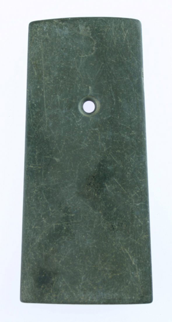 4 1/8" Trapezoidal Pendant: Very nice example from Lucas Co., Ohio. Slate. Ex - Stinson Collection.