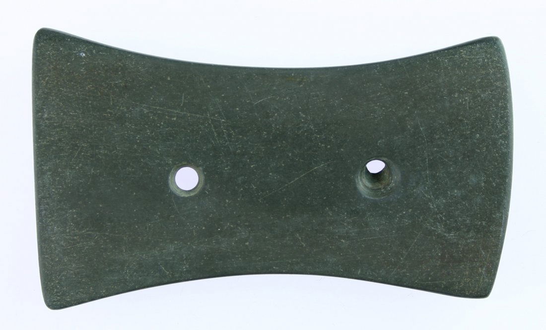3 5/8" Bi-Concave Gorget: Nice example in a brown slate from Ottawa Co., Ohio. Ex - Stinson Collection.