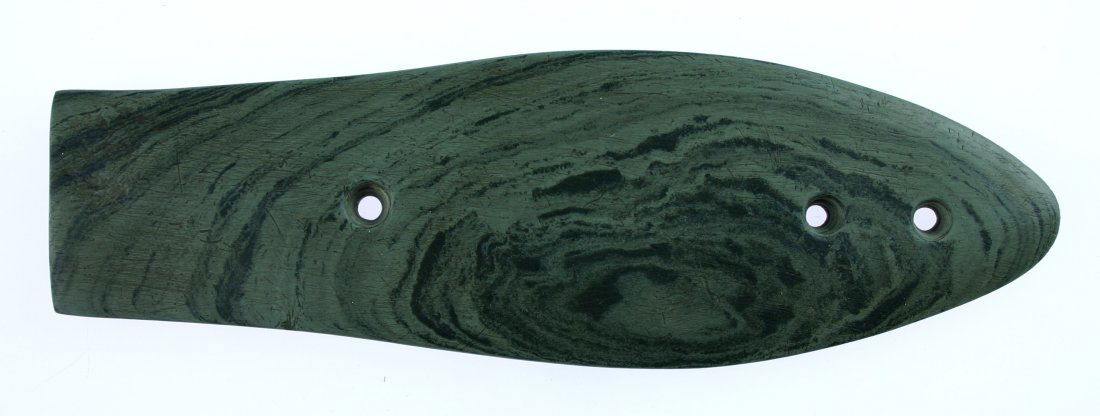 7 5/8" Glacial Kame Coffin Gorget - Jackson COA: Green Banded Slate example from South Bend, Indiana. Ex - Tebbs Collection. Jackson COA