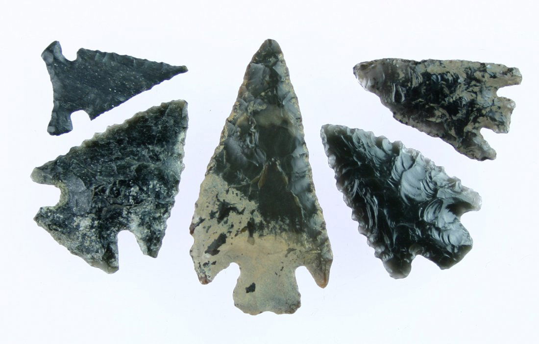 5 Super Great Basin Points: Really nice grouping of Chert and Obsidian points from Washoe Co., Nevada Ex - Stinson.