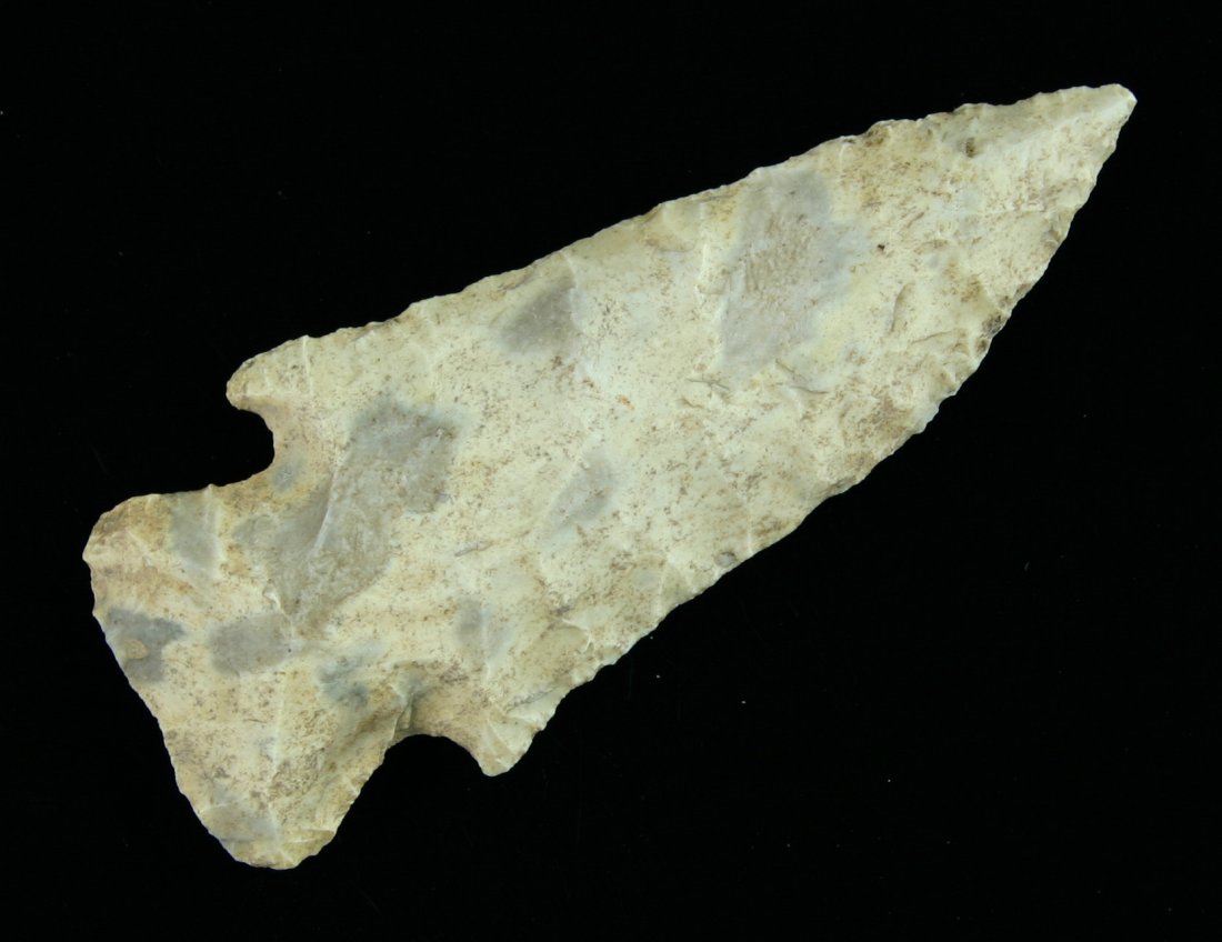 3 3/8" Ferry - Jackson COA: Classic well made example. Mottled fossil chert. Found in Missouri. Ex- Gilbert Collection. Jackson COA.