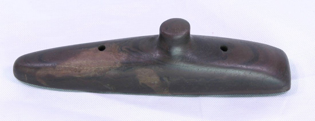 5" Spineback Gorget - Jackson COA: Red Banded slate example from Ohio featuring a Jackson COA.