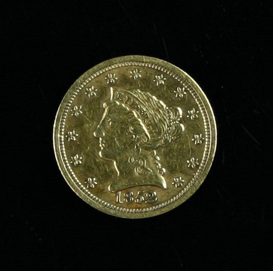 1852 U.S. Liberty Head 2 1/2 Dollar Gold piece: Gold. Exact condition as shown. Ex- Bill Carter Collection.