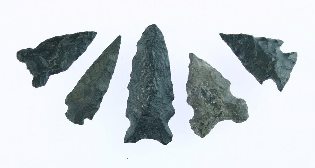 5 Nice Nevada Points: Chert, Basalt and Obsidian examples represented.