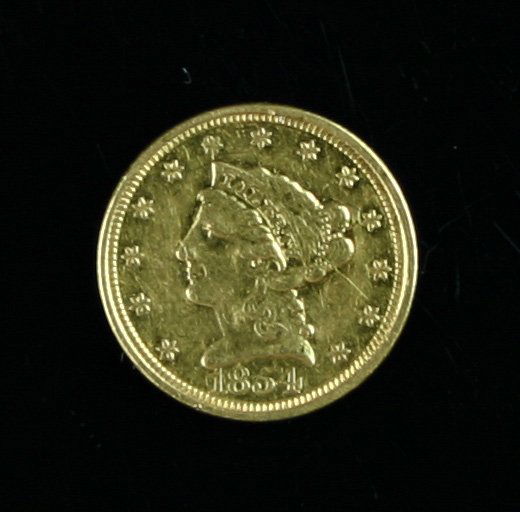 1854 U.S. LIBERTY HEAD 2 1/2 DOLLAR GOLD PIECE: Gold. Exact condition as shown. Ex- Bill Carter Collection.