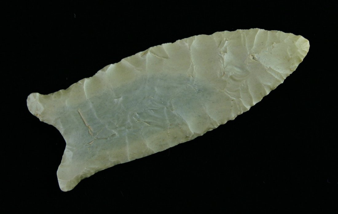 3" Fluted Quad - Jackson G-10 COA: Truly a Masterpiece. Ultra thin, distinctly fluted, and perfectly crafted. Made of high quality Hornstone. Found in Posey Co., Indiana. Ex- John Duncan Collection. Jackson G-10 COA.