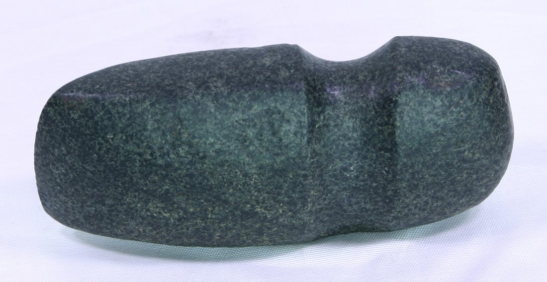 5 3/4" G-9+ 3/4 Groove Axe: 100% polished example in dark colored granite found near the Serpent Mound in Warren Co., Ohio. Poll and Bit in excellent condition.