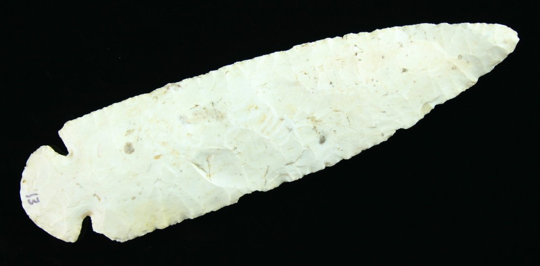 5 3/8" Dovetail - Baker COA: Big and imposing. Made extra well. Pretty glossy white on one side and ceamy colored (Burlington) on the other. Found in Illinois. Ex- Terry Allen Collection. Jeff Baker COA.