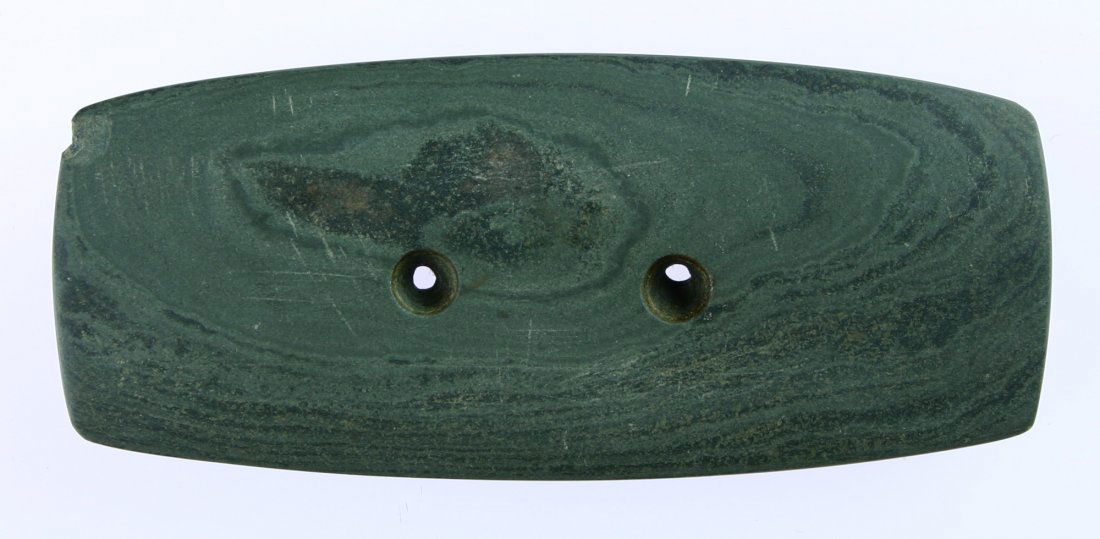 3 7/8" Rectangular Gorget: Green banded slate example from Clinton Co., Ohio. Nice!