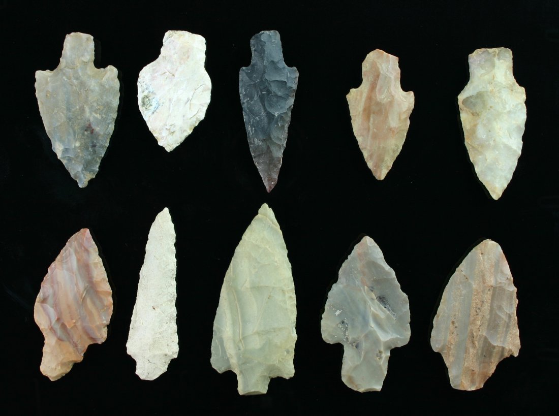 10 Adenas from Kentucky: Biggest measures 2 7/8". Selected and grouped for their pretty materials. 3 are beautifully striped Carter Cave. All Ex- Dr. Joe Daugherty Collection of Fayette Co., Kentucky.