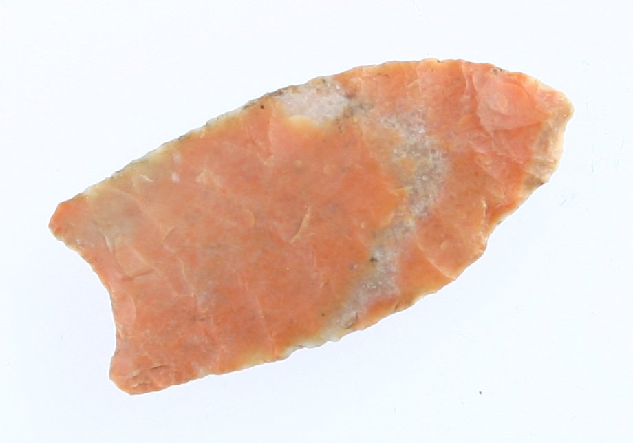 1 11/16" Midland: Found by Karl Schug in Dodge Co., Wisconsin. Translucent orange chert. Very nice.