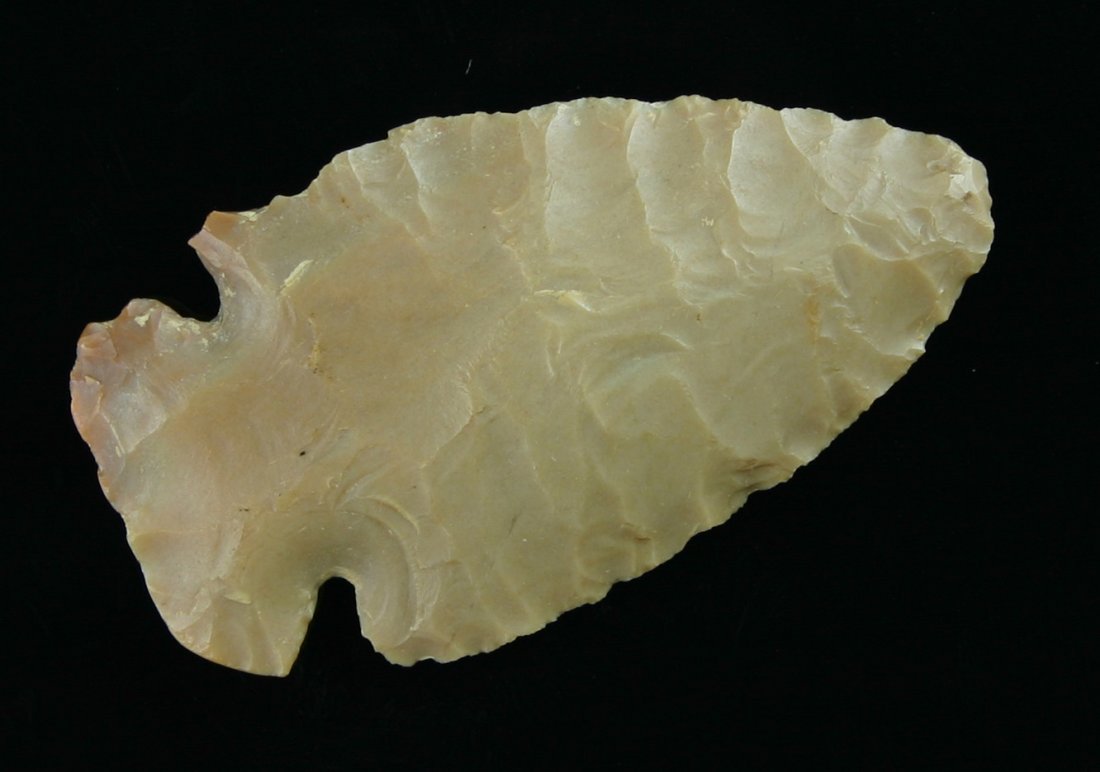 2 3/8" Dovetail: Nicely made from a reddish/brown Carter Cave flint. Nicely flaked. Ex - Gilbert Collection.