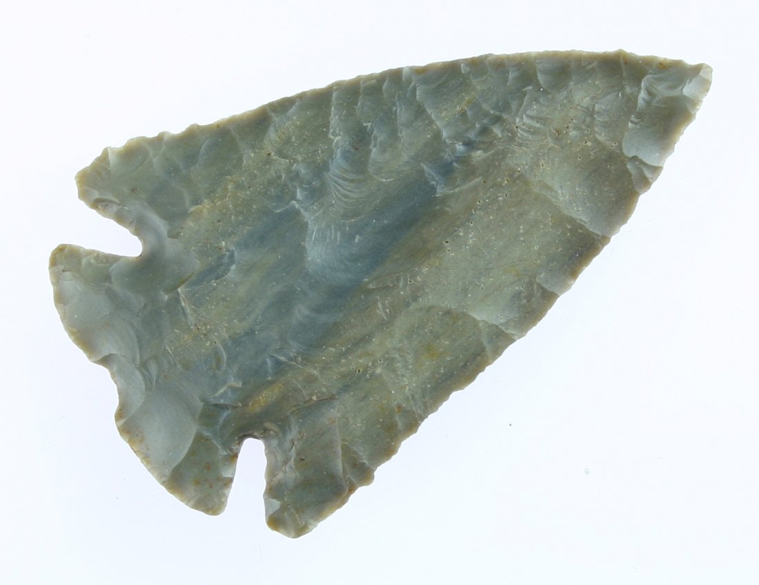 2 15/16" Lost Lake - Putty G-10 & Partain COA's: Gorgeous Sonora notched base example. Harrison Co., Indiana. Ex- Robert Burns and Ed Boone Collections. Putty G-10 and Partain COA's.
