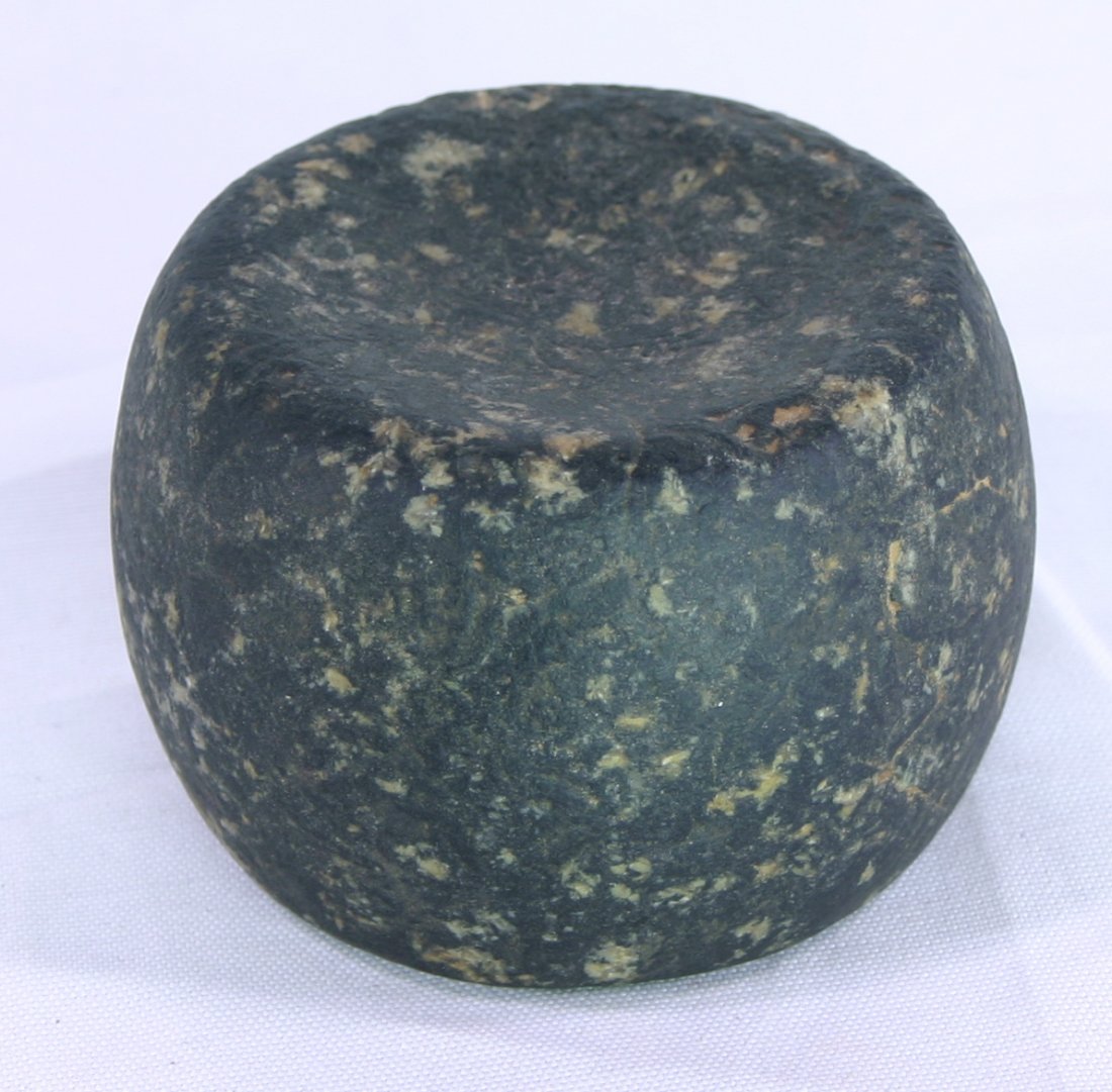 3" x 1 7/8" Discoidal - Putty COA: Madison Co., Illinois example in a nicely polished dark piece of Porphritic Granite. Putty COA.