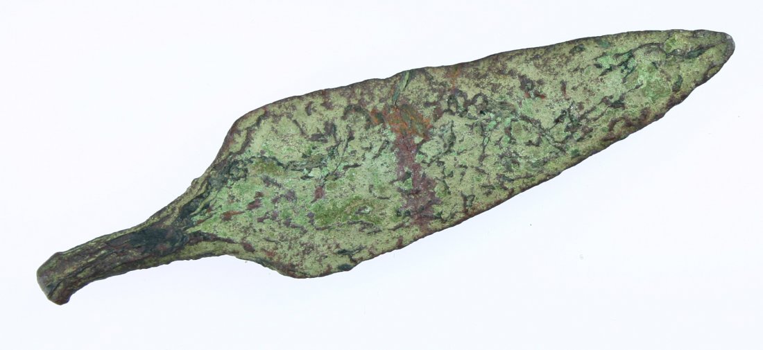 4 5/8" Old Copper Culture Spear: Found by Karl Schug in Jefferson Co., Wisconsin. Glacial Drift Copper! Very nice!.
