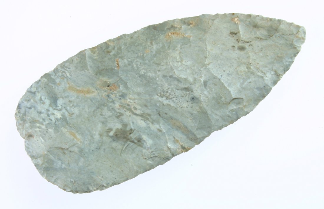 4 13/16" Stanfield Knife - Jackson COA: Great form and symmetry. Made of pretty multicolored and glossy Boone Chert. Found in Pike Co., Illinois. Ex- Jack Litchfield Collection. Jackson COA.