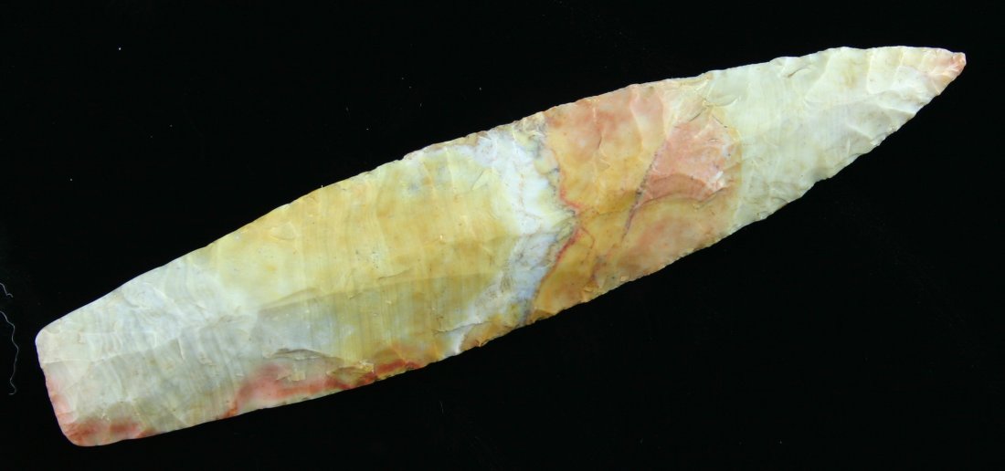 4 11/16" Agate Basin Style Point- Decorative Only: Multicolor Chert. Decorative Only. No evidence of age.