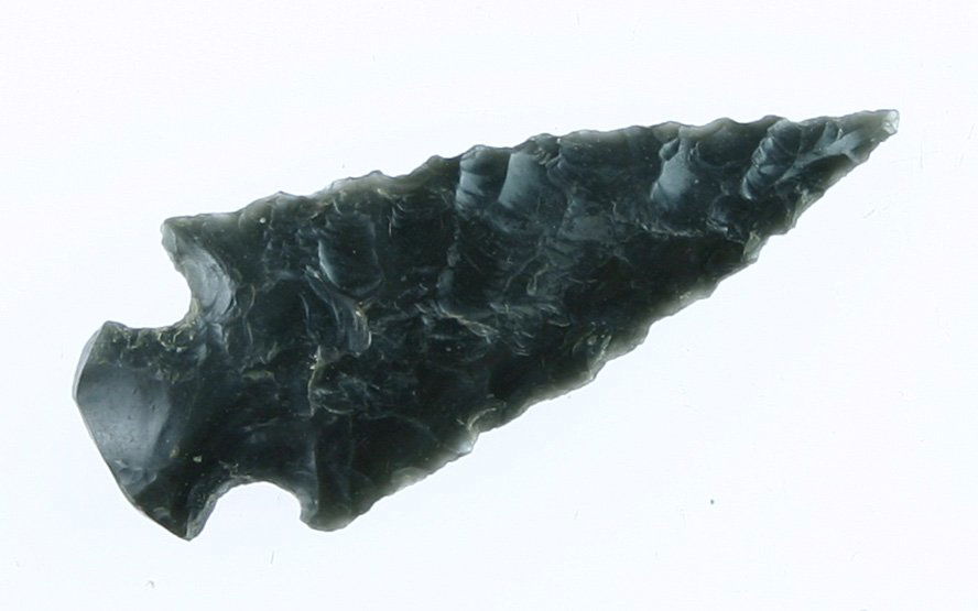 1 3/4" Snake River: Found along the Snake River, Idaho in the 1930's. Obsidian. Very nice!