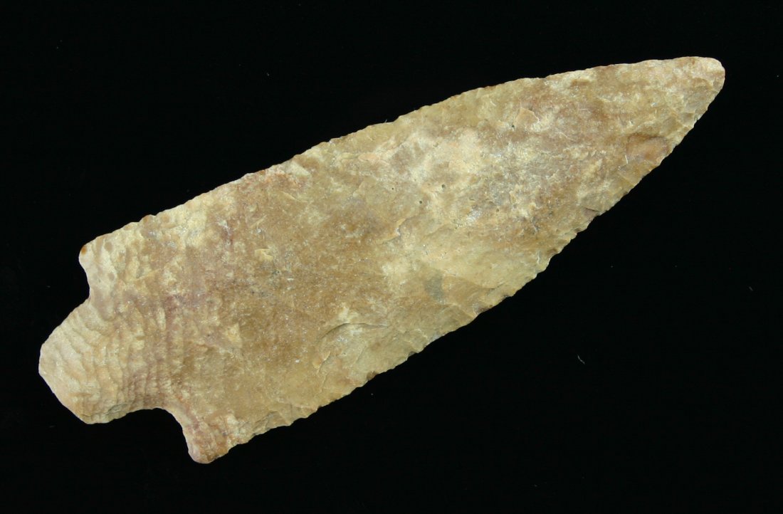 3 5/8" Little Bear Creek: Banded Dover Chert example from Tishomingo Co., Mississippi. Creek Stained.