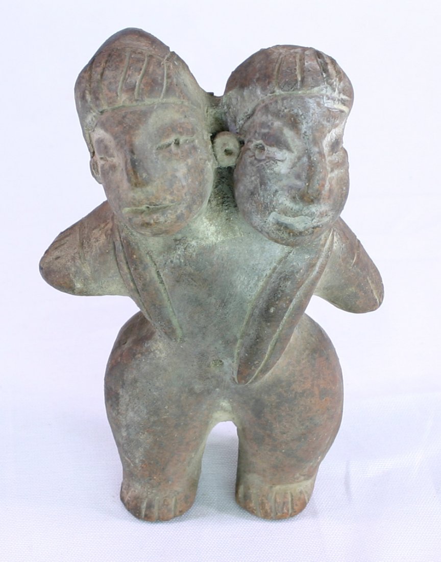 5 1/2" Double Headed Figurine - Perino COA: Fired clay example formerly of the Miguel Hidelgo Collection. Mexico, grandfathered. Perino COA.