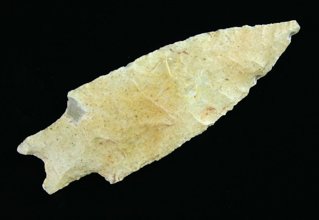 4" Pedernales: Central Texas example in HEAVILY patinated Owl Creek Chert.