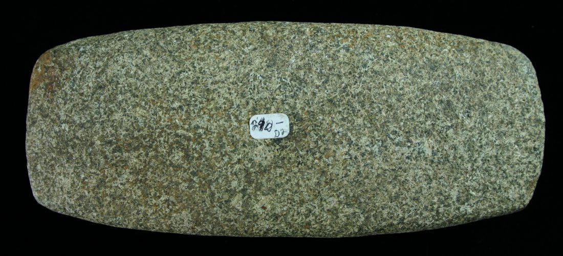6 7/8" Axe/Celt Preform: Highly developed example with squared sides and poll made from granite. Ochre present on one side.