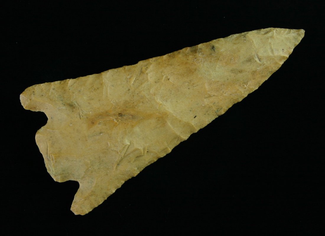 3 1/8' Eva - Rogers COA: Orangish creek stained chert. Excellent condition with a needle tip. Found in Kentucky. Ex- Al Kennedy. Rogers COA.
