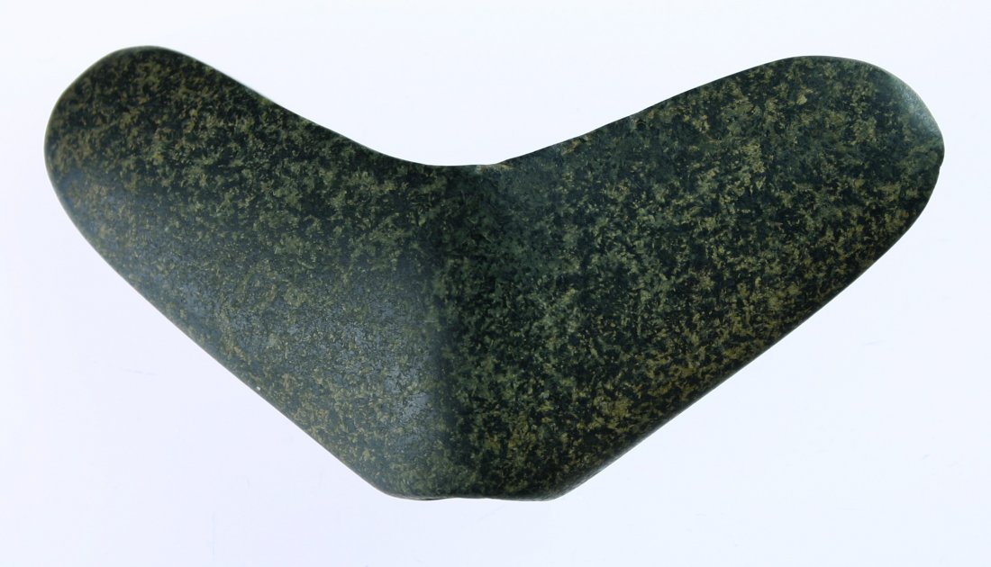 2 1/4" Hardstone Crescent Bannerstone- Jackson G-10: Incredible example from Monroe Co., Illinois in a nicely polished granite. Good weathering. G-10 Jackson COA. Acquired from an old NY estate and collected prior to 1960.